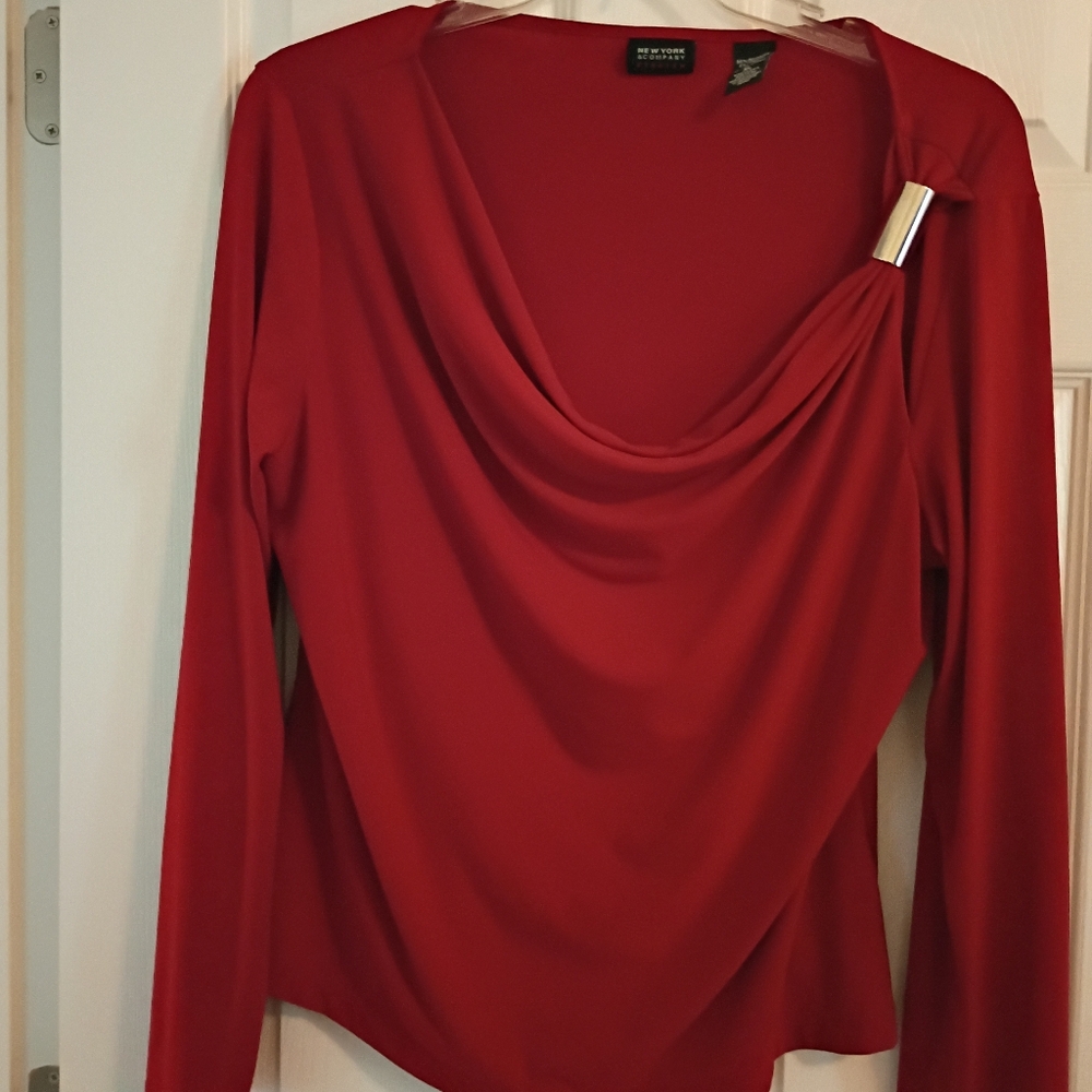 New York & Company Red Draped Blouse